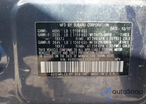 2018 Subaru Outback 2.5I Limited from USA, damaged, VIN 4S4BSANC2J3284836